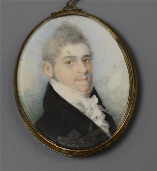 English School (early 19th century), watercolour on ivory, head and shoulder miniature portrait of a young gentleman